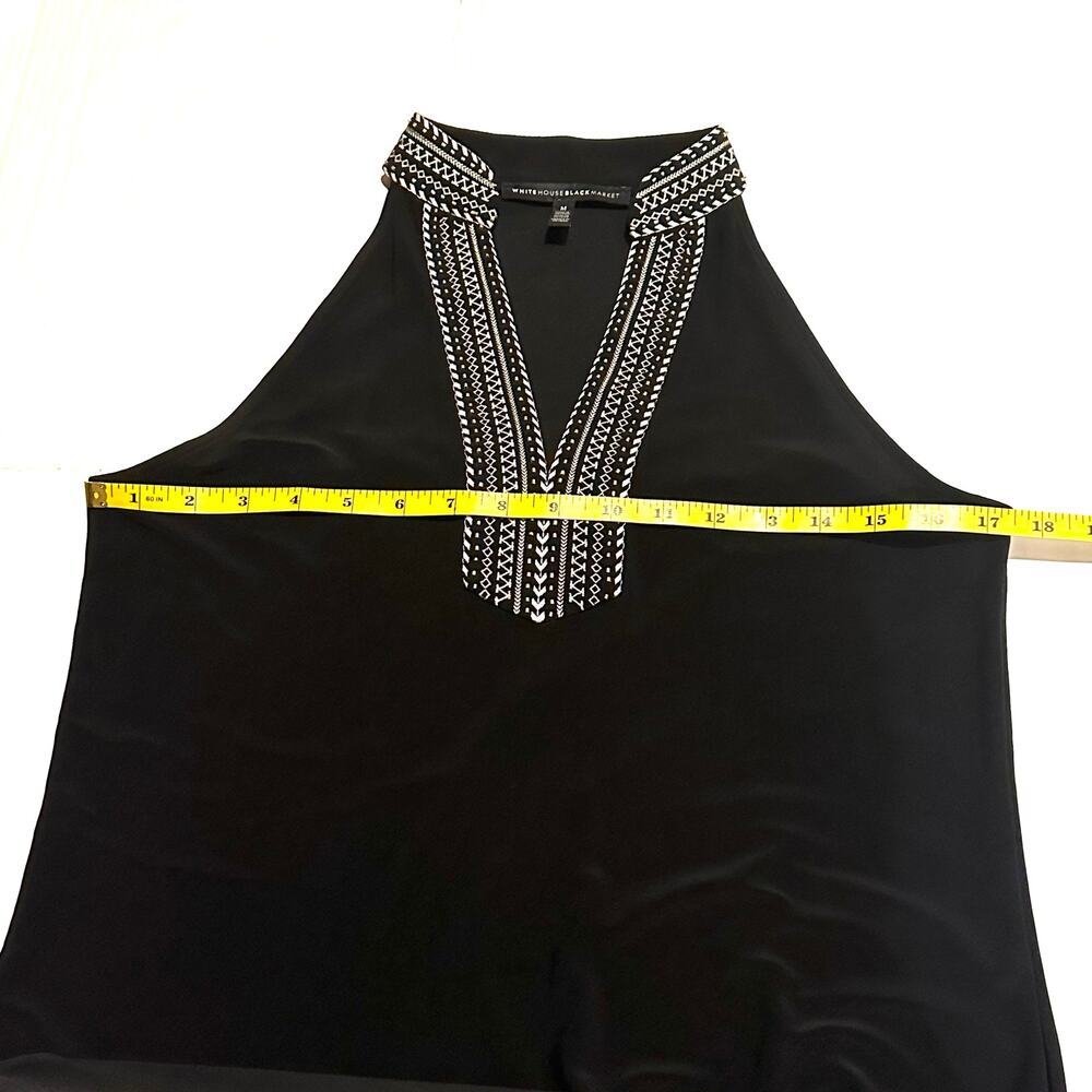White House Black Market Black Halter Embroidered Neckline Dress Women's Medium - Picture 7 of 8